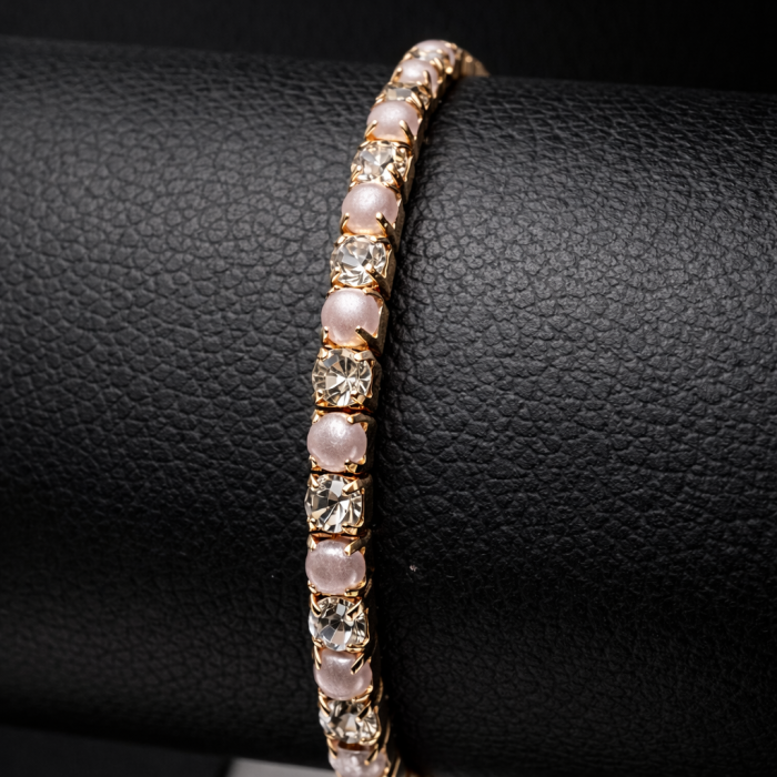 Bratara Tennis cu Perle Rose Gold – Elastica, Dama, Cadou [4]