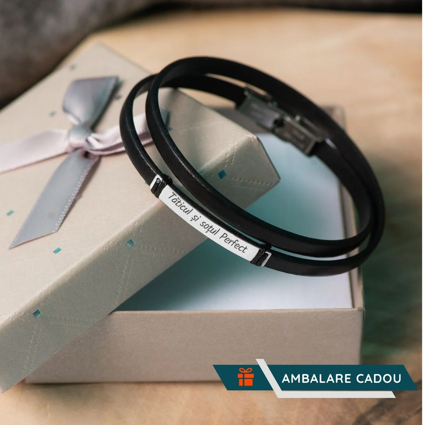 Cadou Barbati - Bratara Eleganta din Piele cu Placuta din Argint Personalizabila [2]