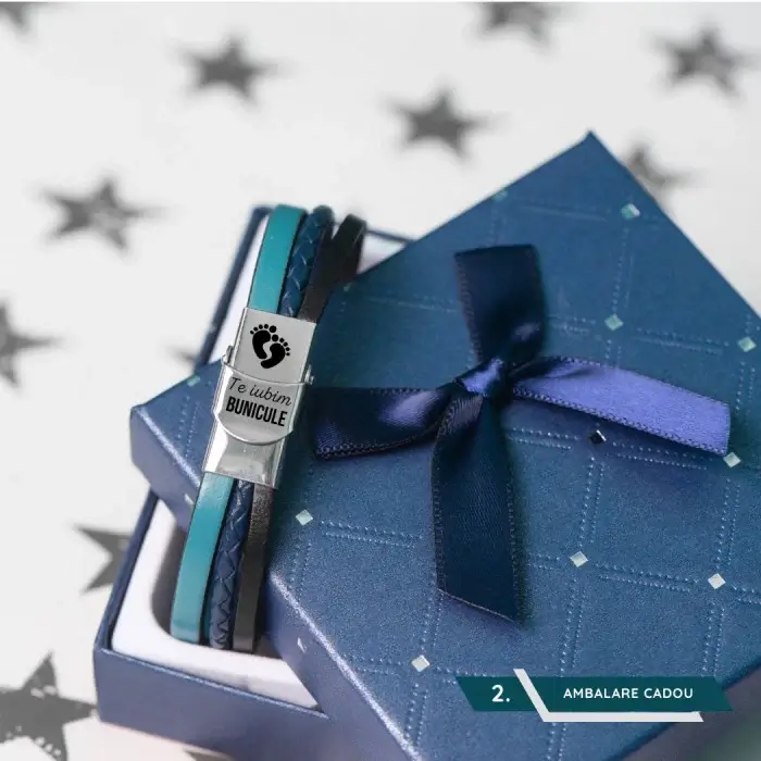 Cadou pentru Bunici - Bratara din piele personalizata cu mesaj, inchizatoare inox [2]