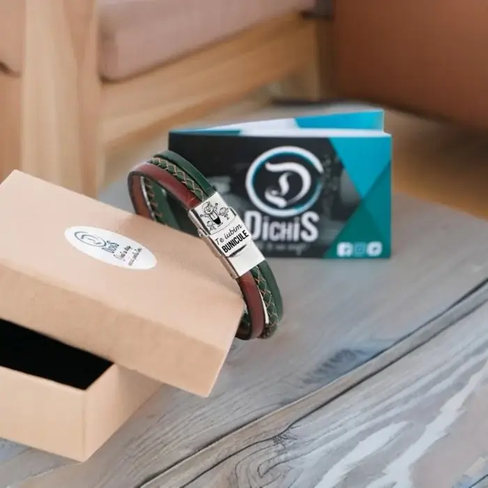 Cadou pentru Bunici - Bratara din piele personalizata cu mesaj, inchizatoare inox [5]