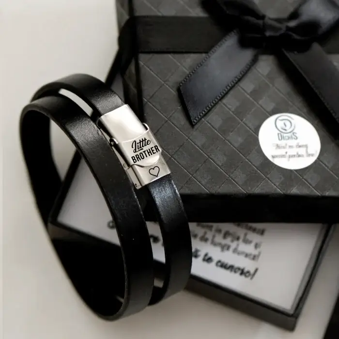 Bratara din piele cu mesaj pentru frate, inchizatoare inox [2]