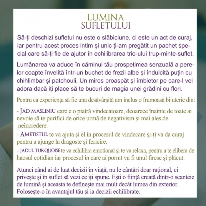 lumanare parfumata pere si frezie bratara pietre semipretioase Lumina sufletului [5]