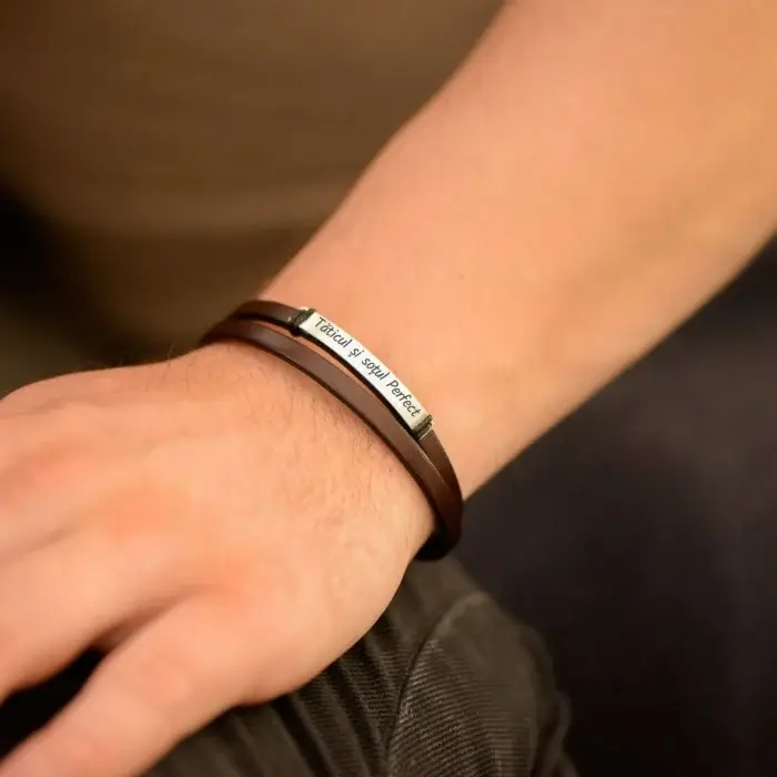 Sot și tatic - Brățară Elegantă din Piele și Argint Personalizabilă - Cadou Ideal pentru Bărbați [4]