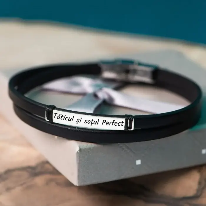 Sot și tatic - Brățară Elegantă din Piele și Argint Personalizabilă - Cadou Ideal pentru Bărbați [2]