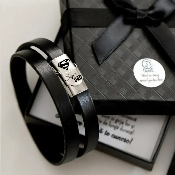 bratara din piele pentru tata inchizatoare otel inoxidabil ajustabila [2]