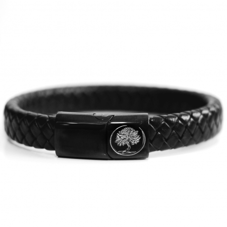 Bratari Barbati - Cadou Barbati - Bratara Premium din Piele cu Copacul Vietii, Crom Negru