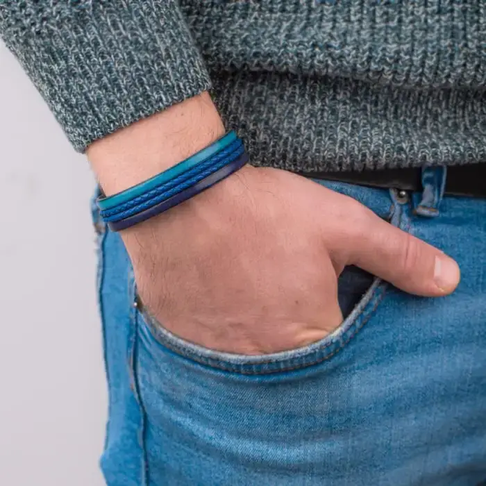 Bratara Barbati din piele Wide Strips - Albastru [1]