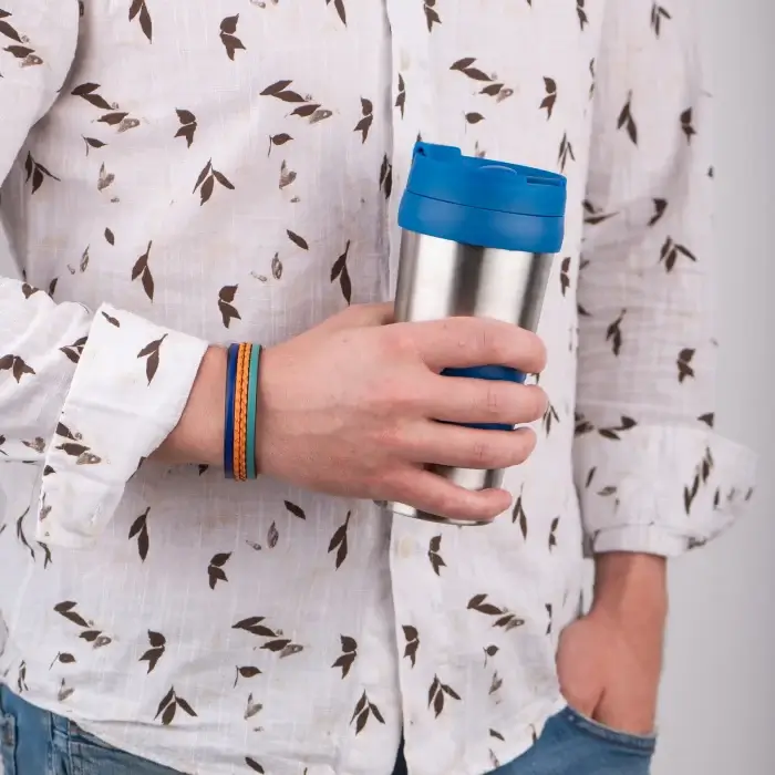 Bratara Barbati din piele Wide Strips - Albastru - Orange - Cyan [1]