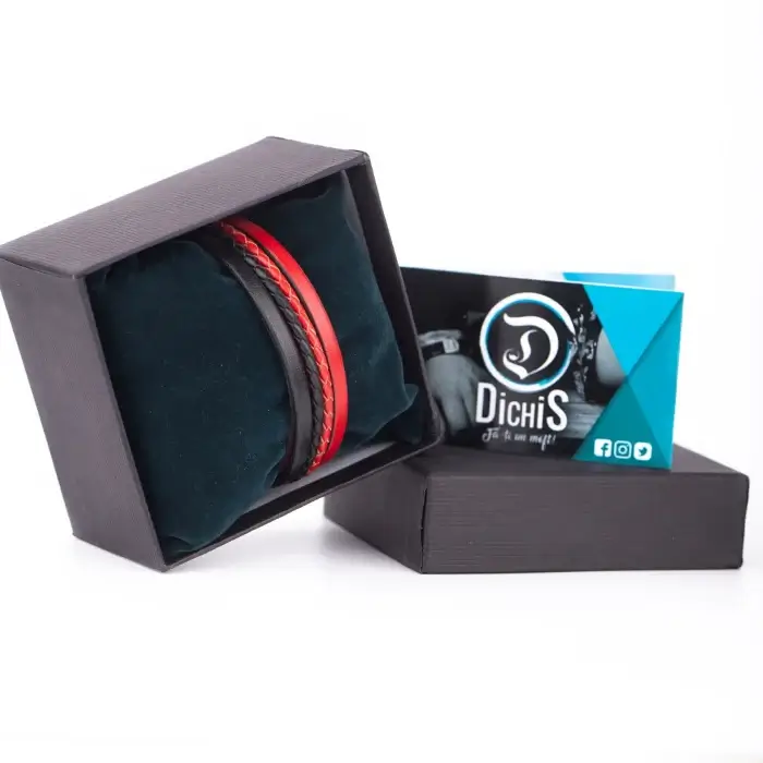 Bratara Barbati din piele Wide Strips - Rosu si Negru [2]