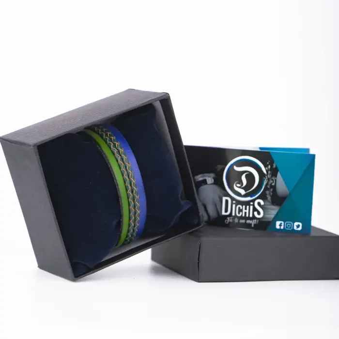 Bratara Barbati din piele Wide Strips - Verde - Albastru intens [1]