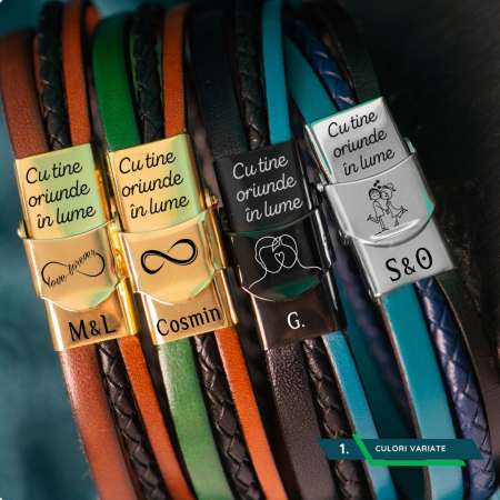 Bratari Personalizate pt CUPLURI indragite - Bratara-cu-Initiale-Barbati-Mesaj-Cu-Tine-Oriunde-in-Lume