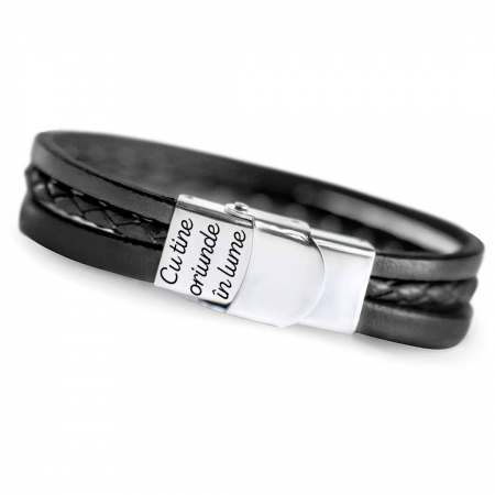 Cadou Barbati - Bratara din Piele cu Initiale si Mesaj 'Cu Tine Oriunde în Lume' [2]