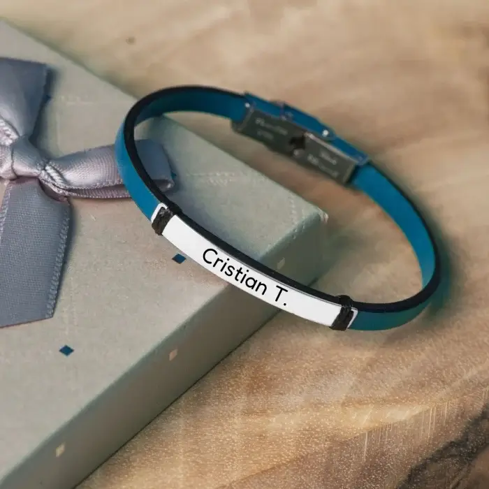 Bratara cu Nume din Piele si Argint  - Cadou pentru Barbati [1]