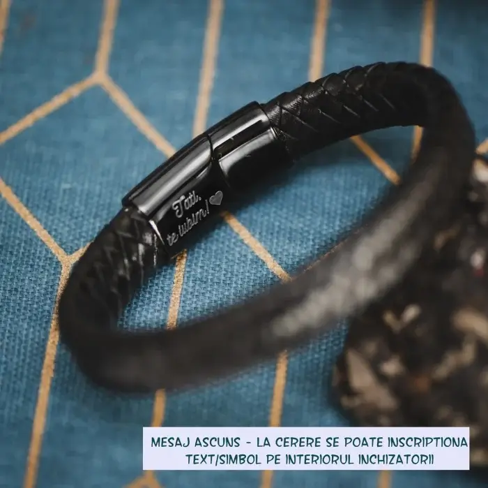 Brățară de piele Premium - crom negru, Mesaj  Now (classic) [1]