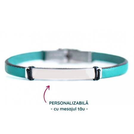 Bratari cu Initiale - Bratara de piele subtire PERSONALIZABILA cu placuta din argint pentru copii