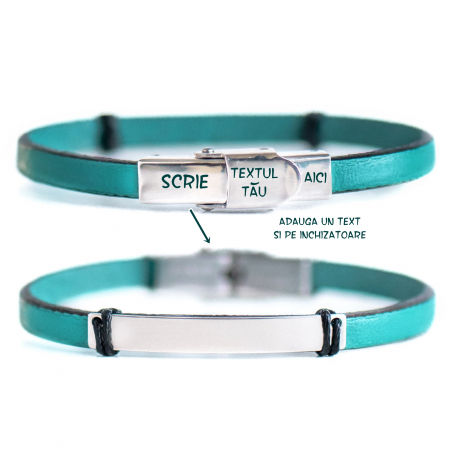 Bratara de piele subtire PERSONALIZABILA cu placuta din argint pentru copii [3]