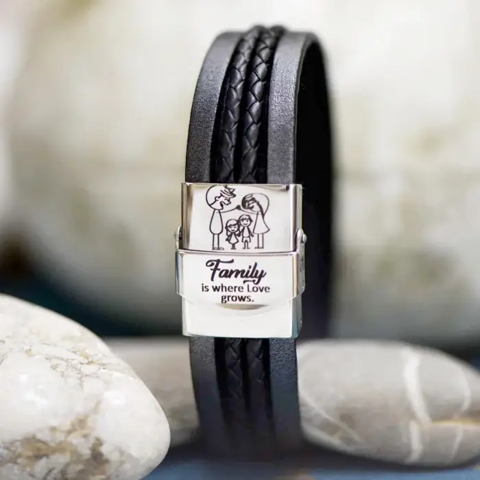 Bratara lata de piele cu mesaj Love Family, pentru barbati, inchizatoare otel inoxidabil [3]