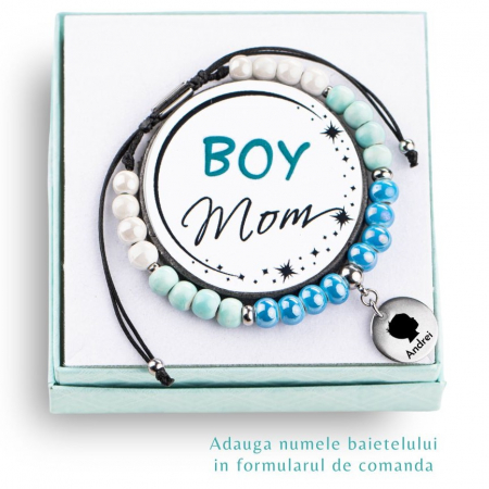 Bratara pentru Mama de Baietel - Boy Mom - Personalizata cu Nume, din Margele de Portelan [2]
