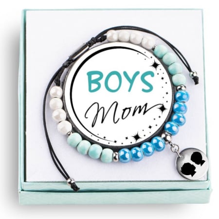 Bratari cu Initiale - Bratara pentru Mama de doi Baieti - Boys Mom - Personalizata cu Nume, din Margele de Portelan