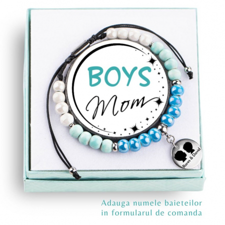 Bratara pentru Mama de doi Baieti - Boys Mom - Personalizata cu Nume, din Margele de Portelan [1]