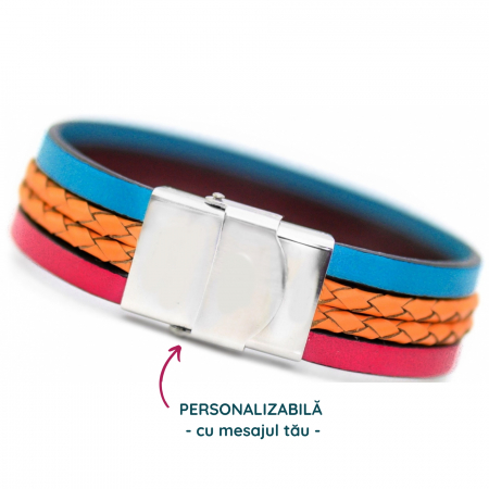 Bratari Personalizate pt CUPLURI indragite - Bratara lata de piele cu mesaj PERSONALIZABILA - Femei
