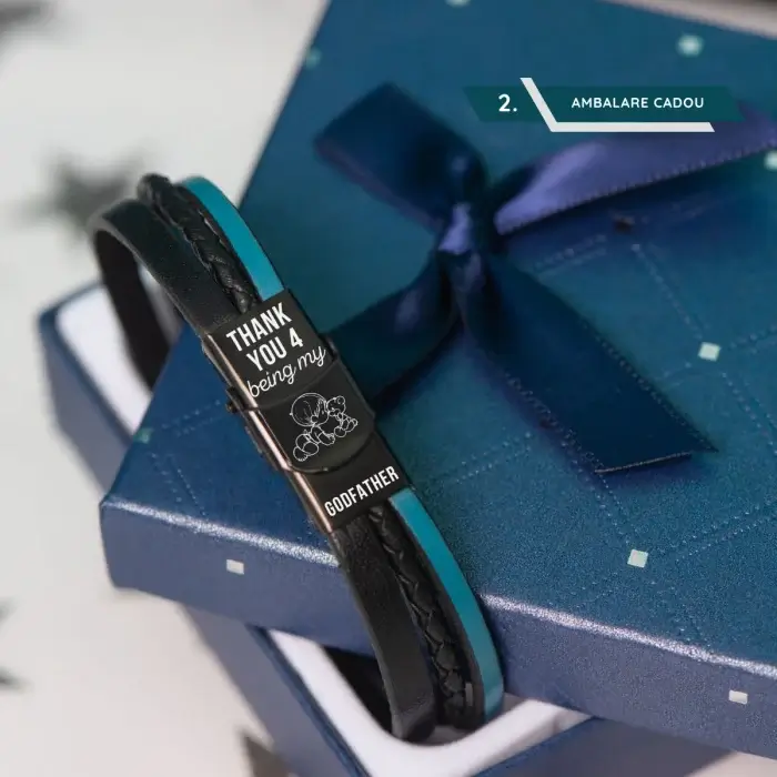 Bratara personalizata din piele - Cadou pentru Nasi de botez [2]