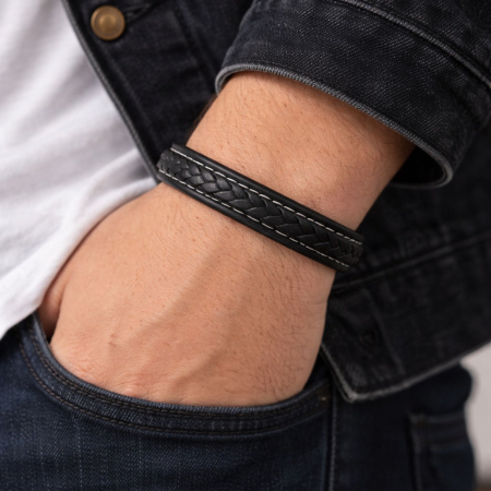 Bratara pentru barbati din Piele Premium - Crom Negru [1]