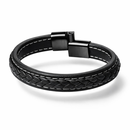 Bratara pentru barbati din Piele Premium - Crom Negru [7]