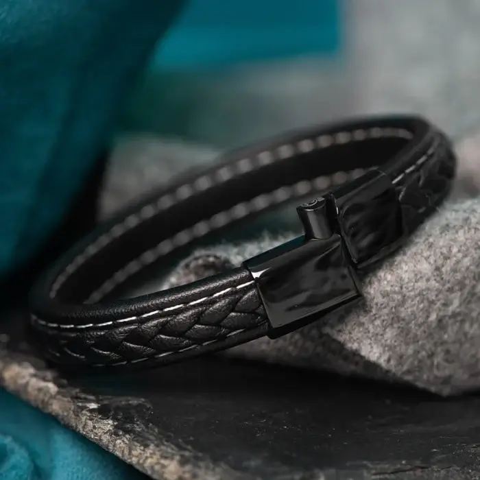 Bratara pentru barbati din Piele Premium - Crom Negru [3]