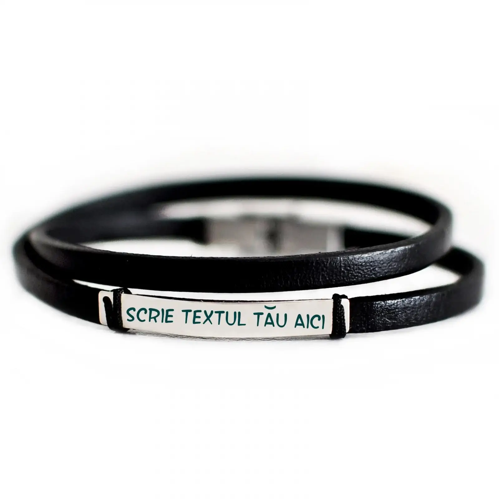 Bratara de piele subtire PERSONALIZABILA cu placuta din argint de dama [2]