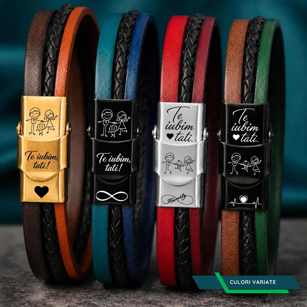 Brățară „Te Iubim Tati” pentru Tată de Băiețel – Personalizată, Din Piele [3]