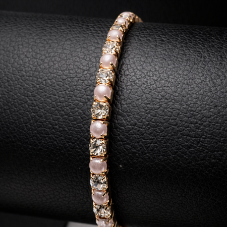 Bratara Tennis cu Perle Rose Gold – Elastica, Dama, Cadou [3]
