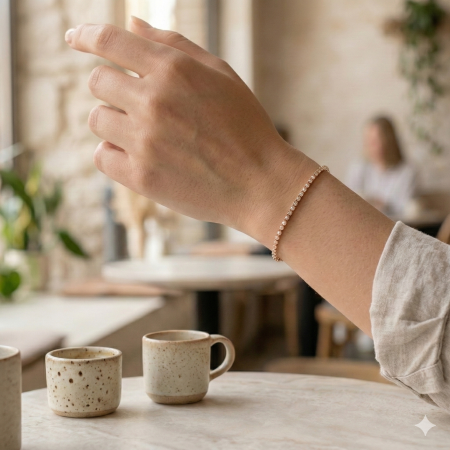 Bratara Tennis cu Perle Rose Gold – Elastica, Dama, Cadou [5]