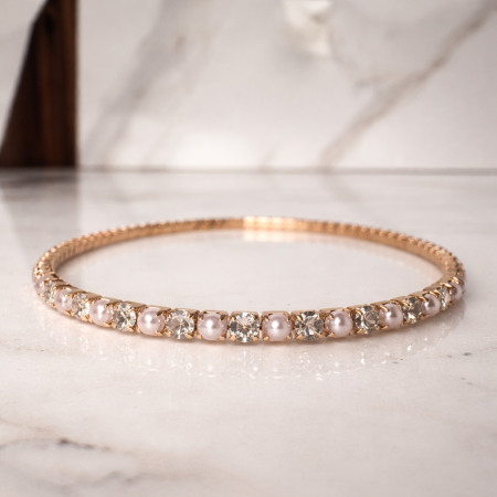 Bratara Tennis cu Perle Rose Gold – Elastica, Dama, Cadou [0]