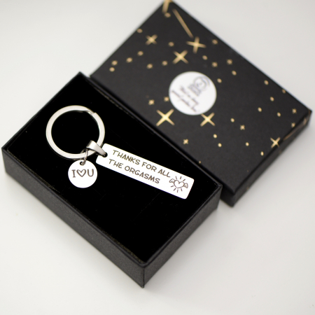 Brelocuri - Breloc Personalizat din Inox – Mesaj Amuzant "Thank you for all the orgasms"