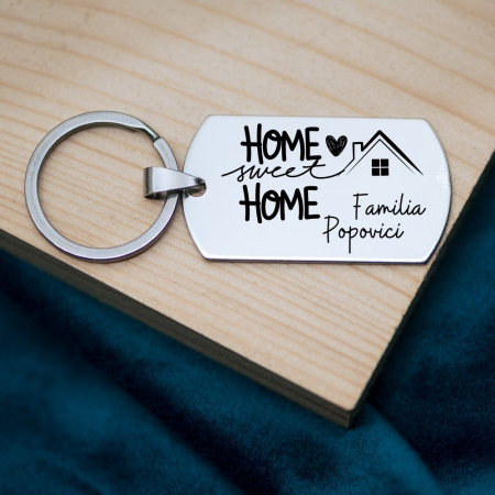 Brelocuri - Breloc-Personalizat-cu-Nume-de-Familie-Home-Sweet-Home