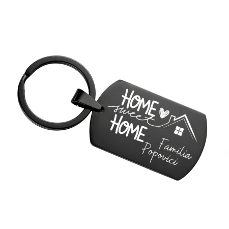 Brelocuri - Breloc-Personalizat-cu-Nume-de-Familie-Home-Sweet-Home-Negru