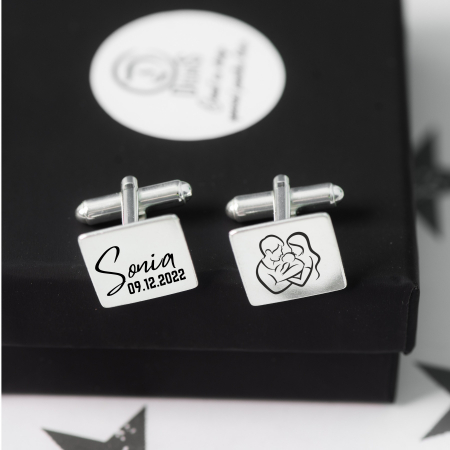 Butoni din argint pătrați, cu mesaj și simbol [1]