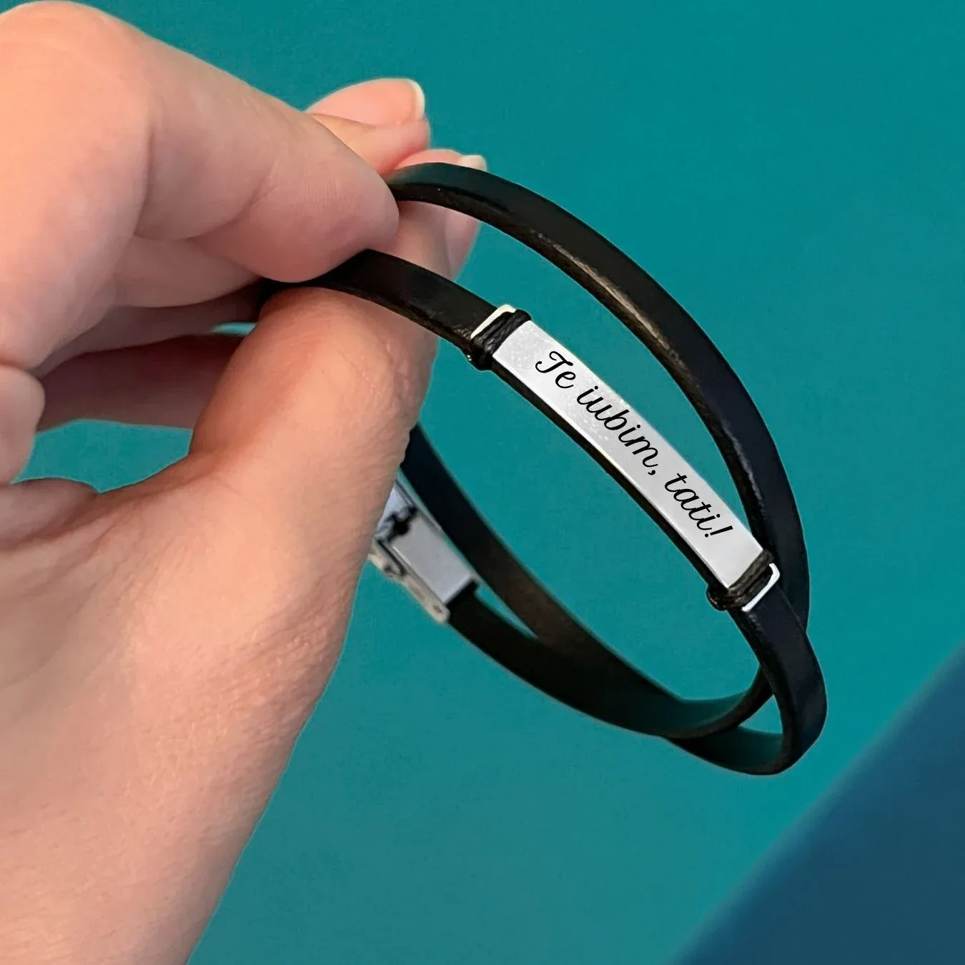 Cadou Barbati - Bratara Eleganta din Piele cu Placuta din Argint Personalizabila [3]