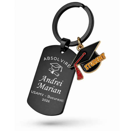 Brelocuri - Cadou-Absolvire-Personalizat-Breloc-Negru-student