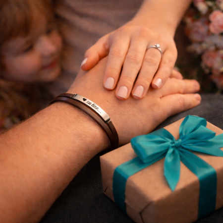 Cadou pentru Iubit - Bratara din Piele si Argint - mesaj Cu tine [1]