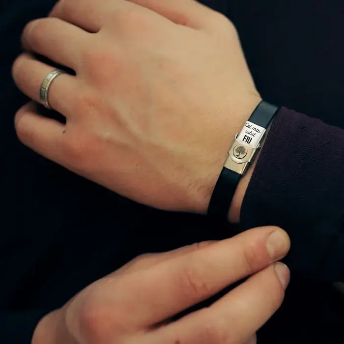 Bratara din piele cu mesaj personalizat pentru fiu, inchizatoare inox [1]