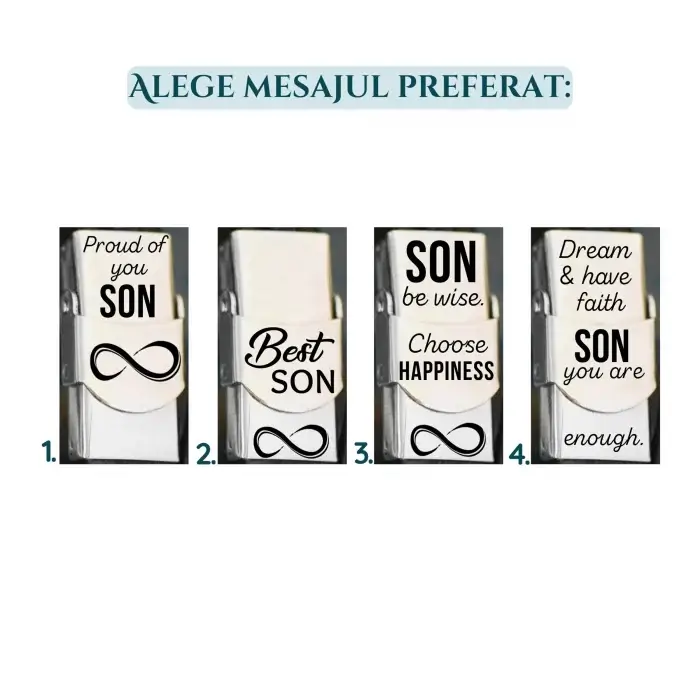 Bratara din piele cu mesaj personalizat pentru fiu, inchizatoare inox [3]