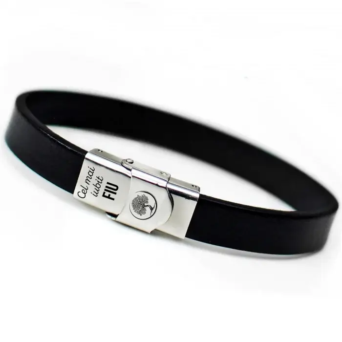 Bratari - Bratara din piele cu mesaj personalizat pentru fiu, inchizatoare inox