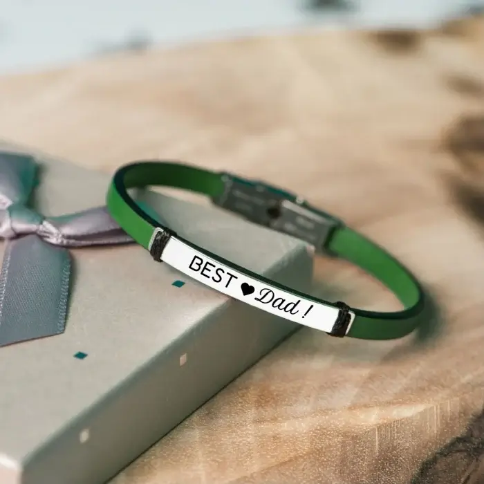 Bratari cu Argint pt. Barbati - Sot și tatic - Brățară Elegantă din Piele și Argint Personalizabilă - Cadou Ideal pentru Bărbați