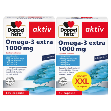 Doppelherz Aktiv Omega 3 Extra 1000mg x 120cps+60cps Pachet Avantajos