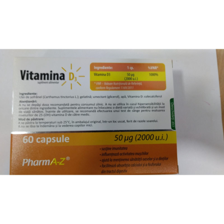 Vitamina D3 2000UI x 60cps Pharm A-Z