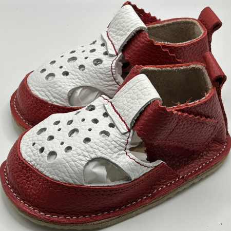Sandale Barefoot piele naturala Red White
