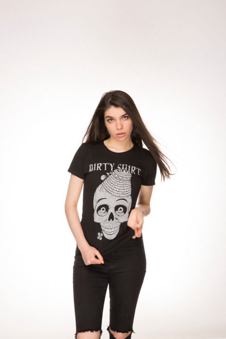 Tricou Girly Dirtylicious Black& White Skull - Sol`s [1]
