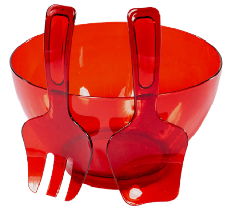 Accesorii bucatarie - Bol Salata Cu Accesorii, Sterk, Plastic, Rosu, 25 x 16 cm